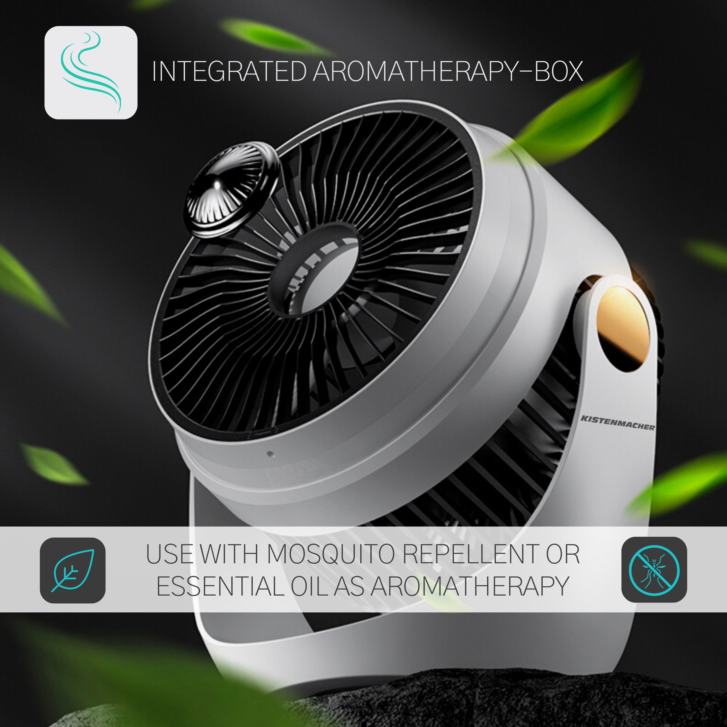 Camping Fan with night-light and integrated aroma-box (for aromatherapy or anti-Mosquito)