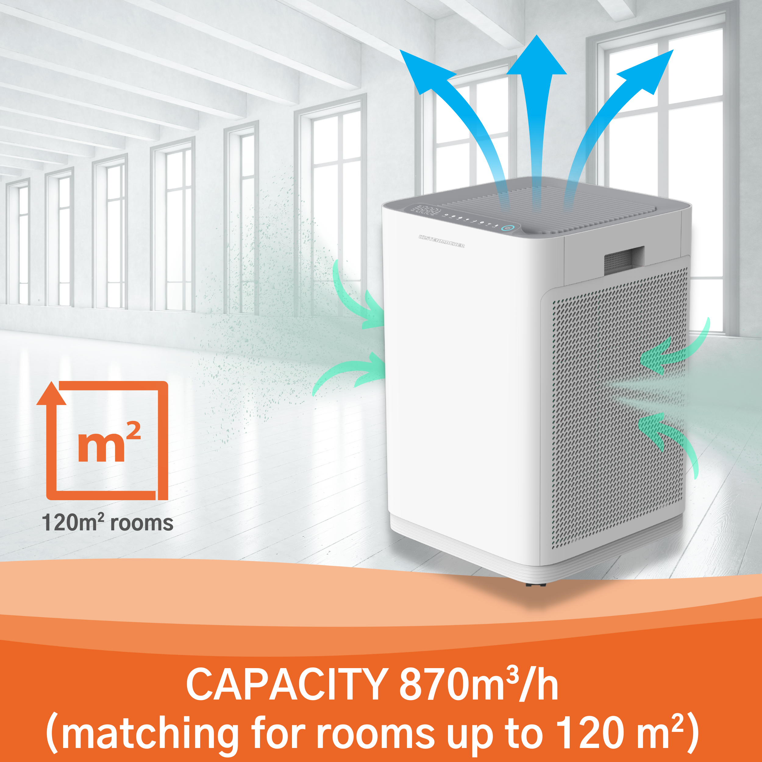 EGK AP80-B, Black Air Purifier with transport wheels for large rooms (870 m³/h) Kopie