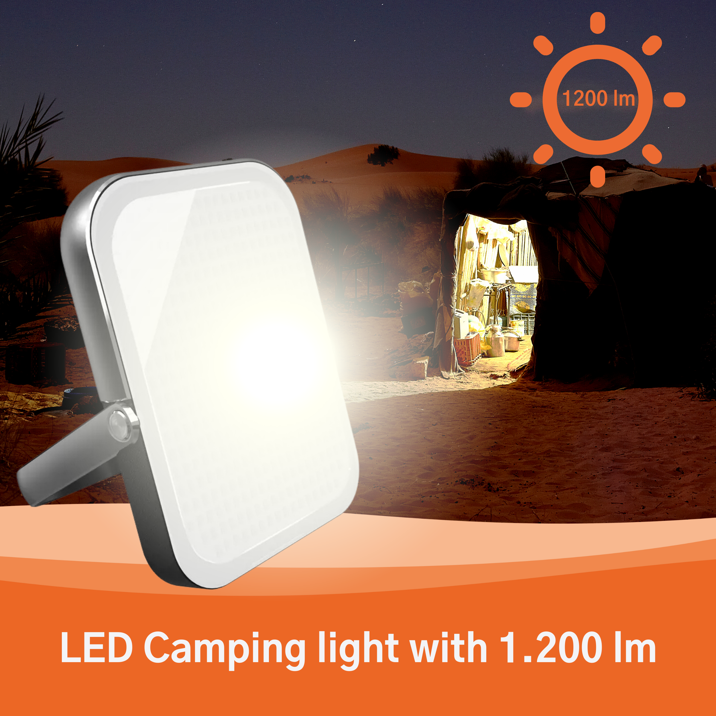 Solar Camping Light, with 30.000 mAh battery and integrated solar panels