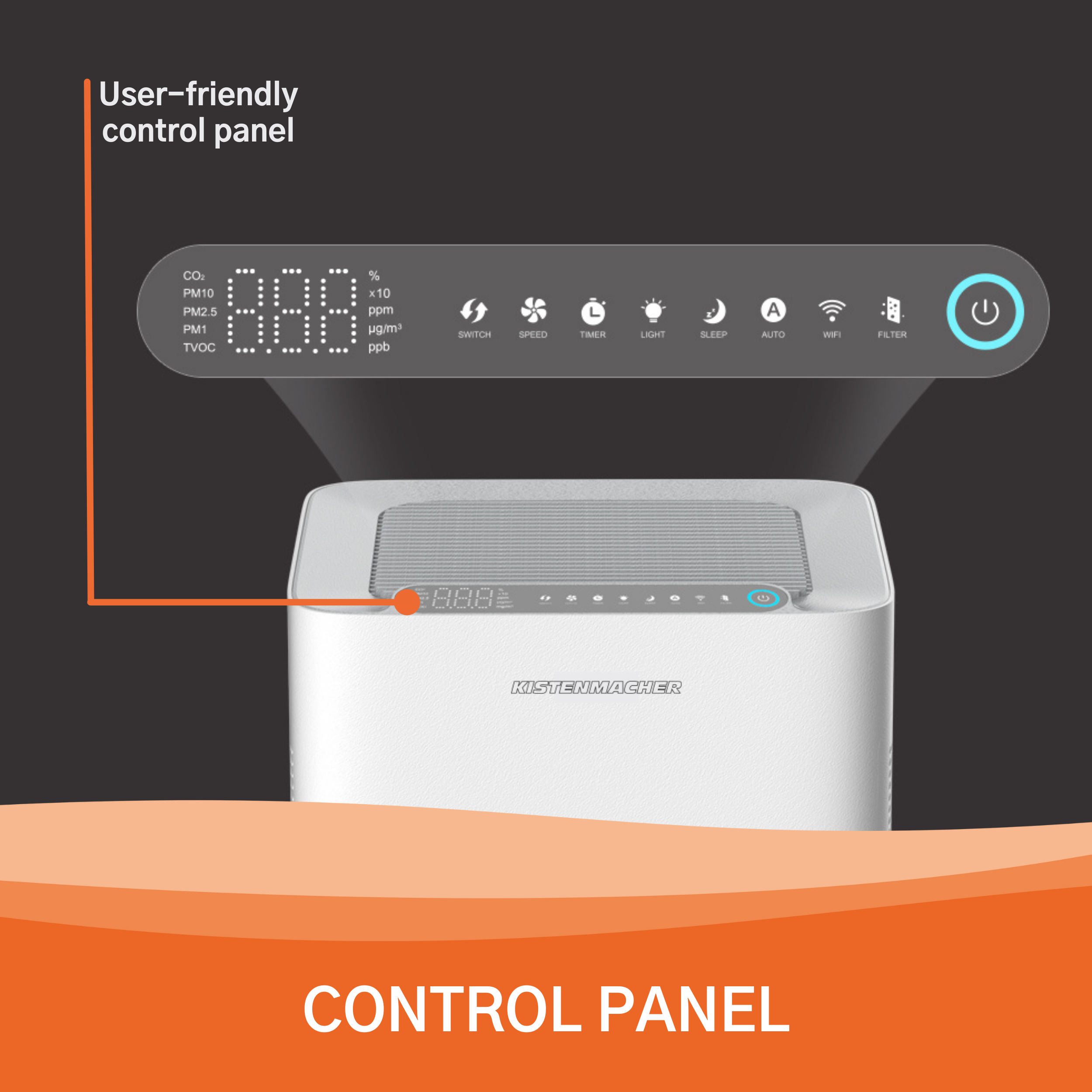 EGK AP80-B, Black Air Purifier with transport wheels for large rooms (870 m³/h) Kopie